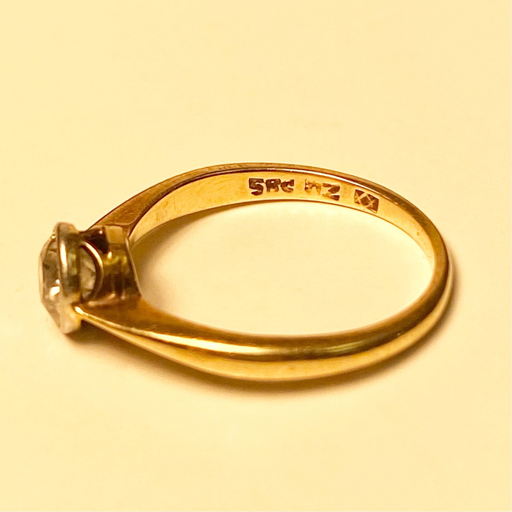 OEC Diamond Engagement Ring In 14K Gold, 5/8 CT Milgrain Bezel-Set Diamond Solitaire, Estate Jewelry, 5 1/2