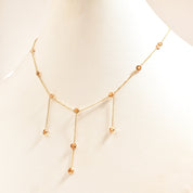 Elegant 14K Citrine Station 3-Tassel Choker Necklace, Minimalist Bezel-Set Drop Necklace, Ladies Gold Chain, 16" L
