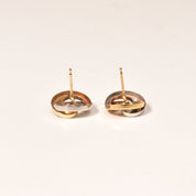 Modernist 14K Two-Tone Gold Swirl Button Studs, Small Circle Stud Earrings, Estate Jewelry, 12.5mm