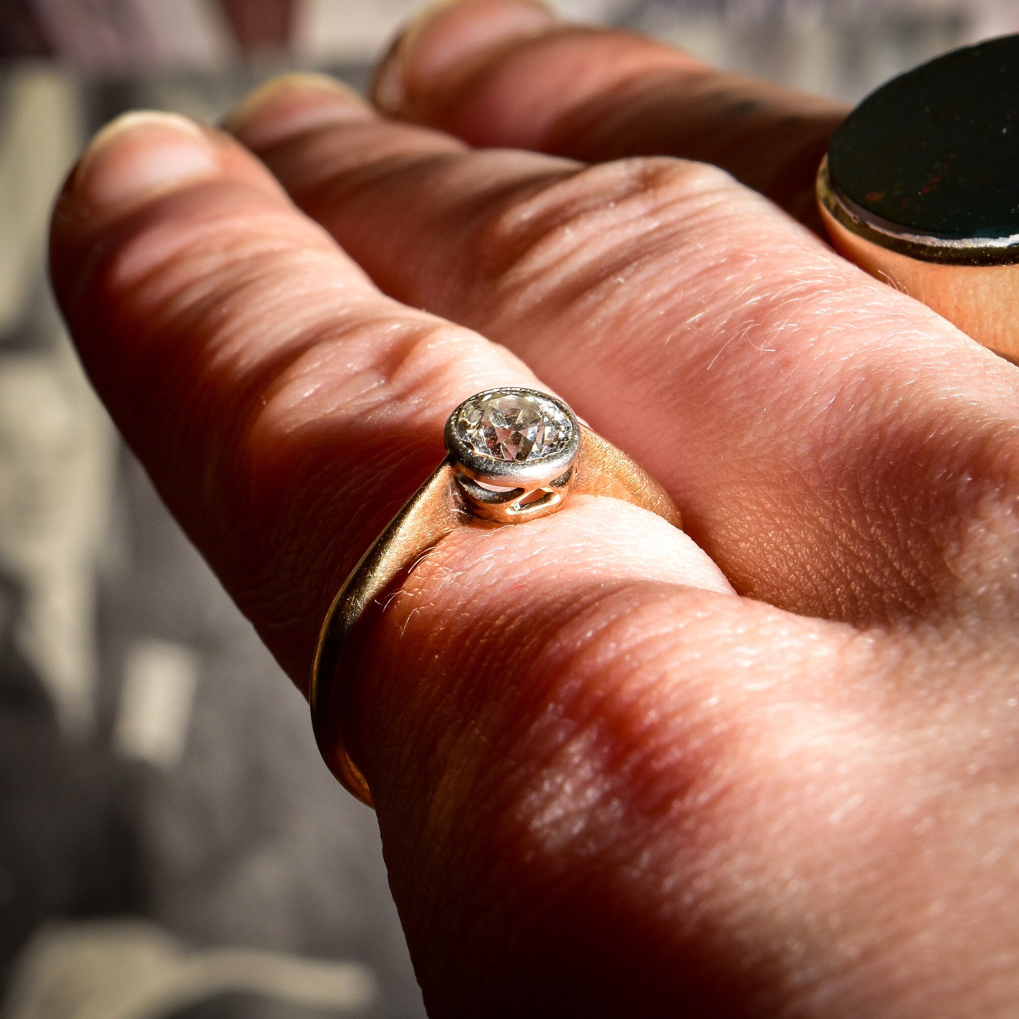 OEC Diamond Engagement Ring In 14K Gold, 5/8 CT Milgrain Bezel-Set Diamond Solitaire, Estate Jewelry, 5 1/2