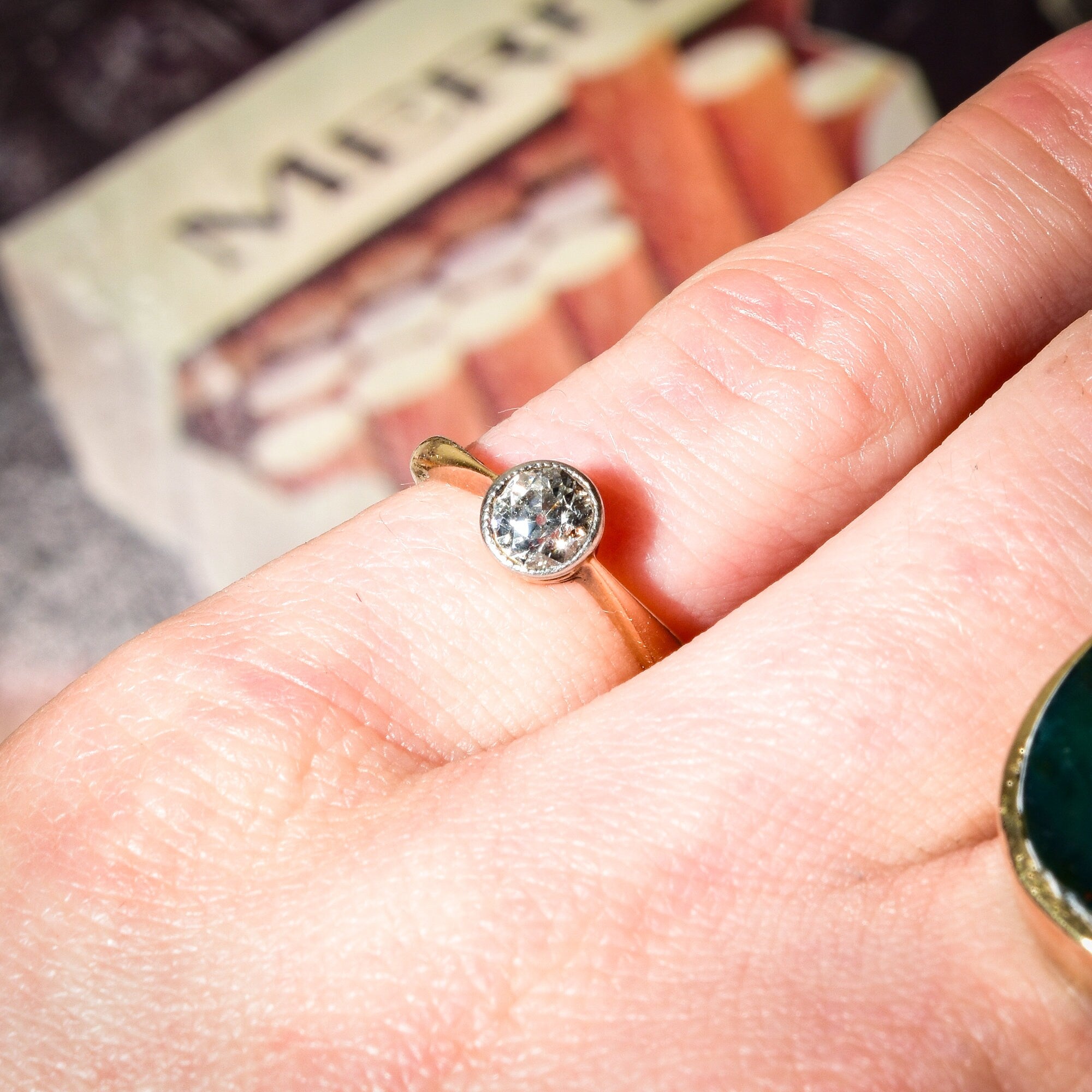 OEC Diamond Engagement Ring In 14K Gold, 5/8 CT Milgrain Bezel-Set Diamond Solitaire, Estate Jewelry, 5 1/2