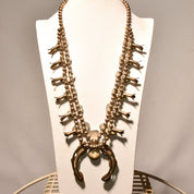 Signed Tony Garcia Native American Turquoise Squash Blossom Necklace, Navajo Pearls, Old Pawn Jewelry, 28 1/2" L