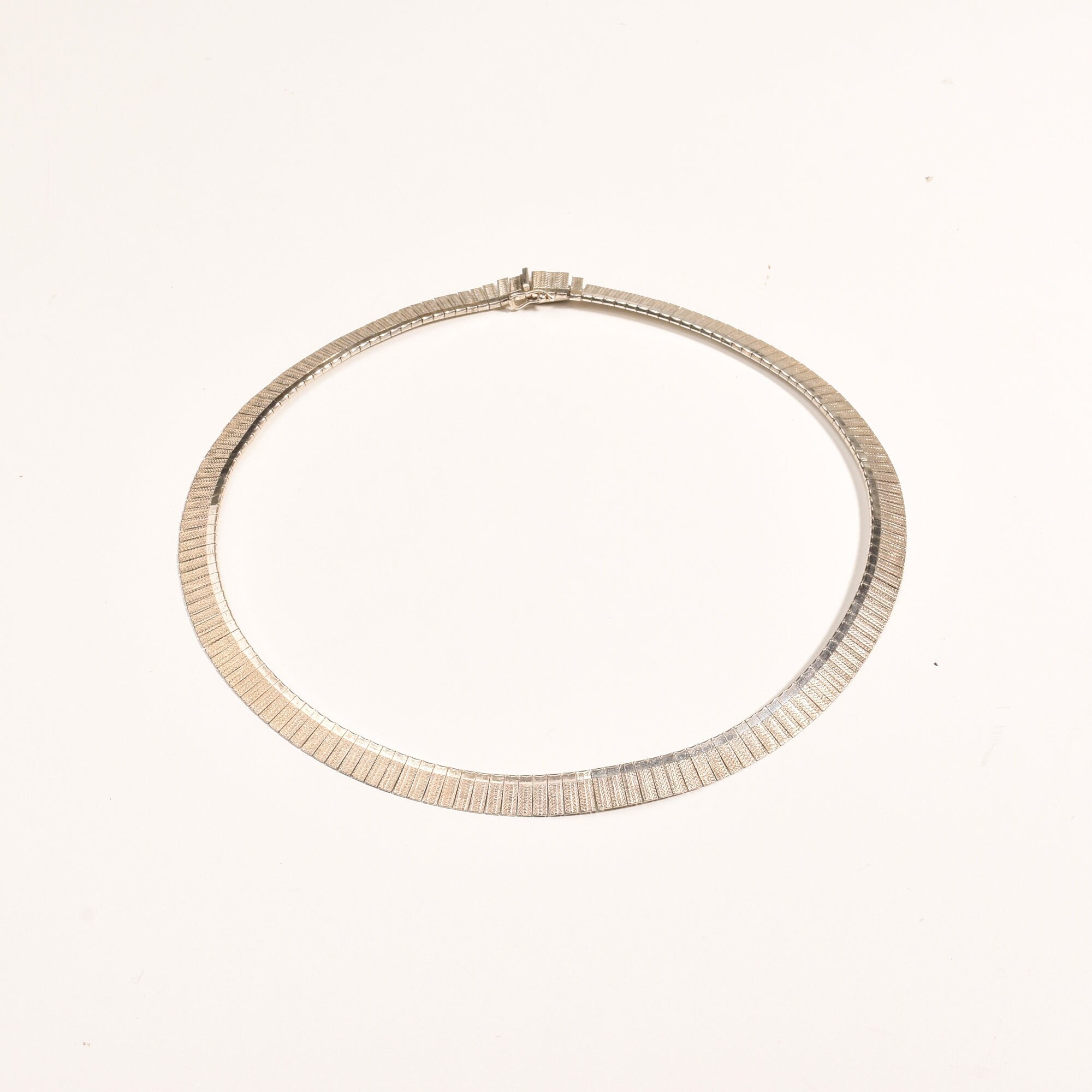 Modernist Italian Sterling Silver Fringe Collar Necklace, Textured Design, Cleopatra Style, 925 Italy, 16" L