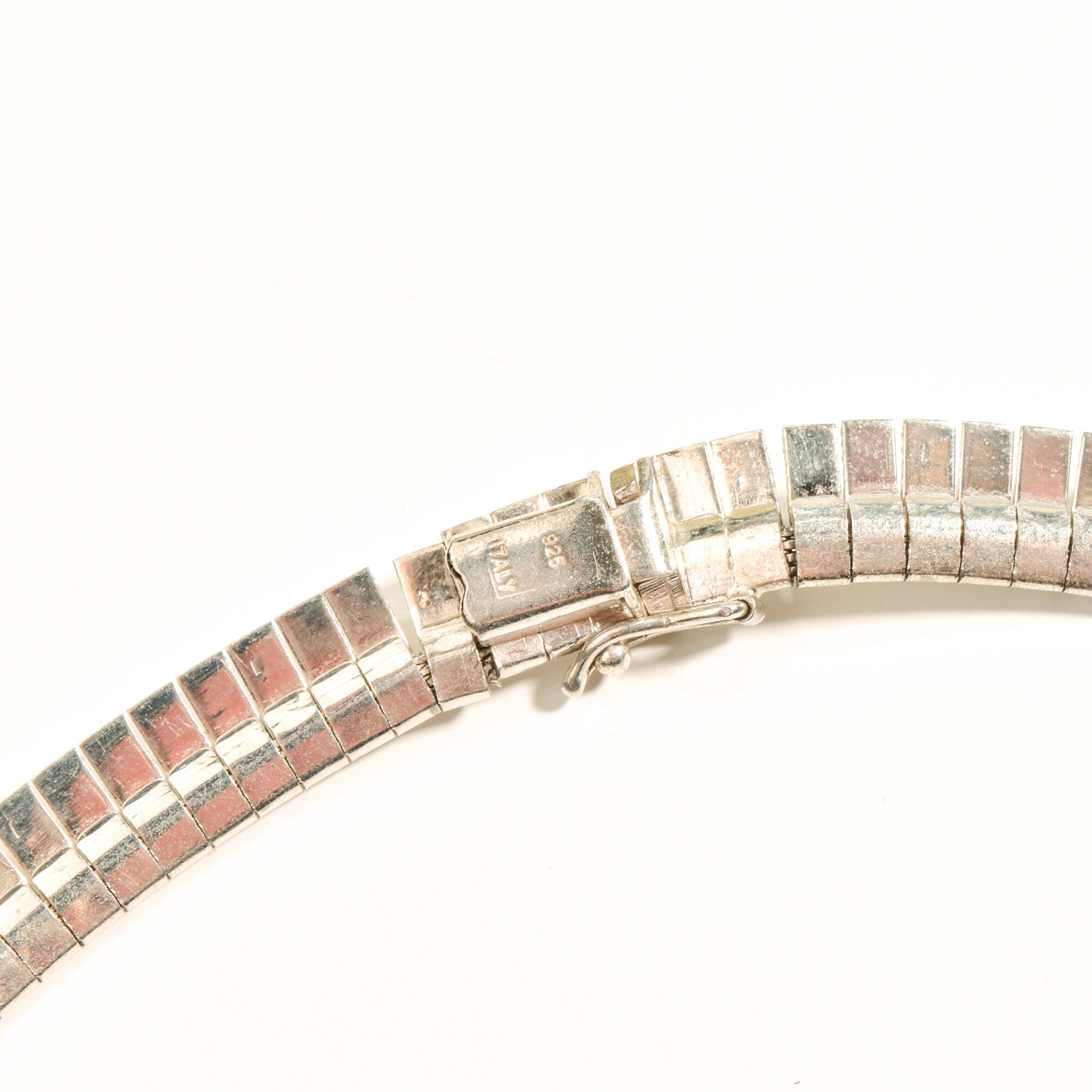 Modernist Italian Sterling Silver Fringe Collar Necklace, Textured Design, Cleopatra Style, 925 Italy, 16" L