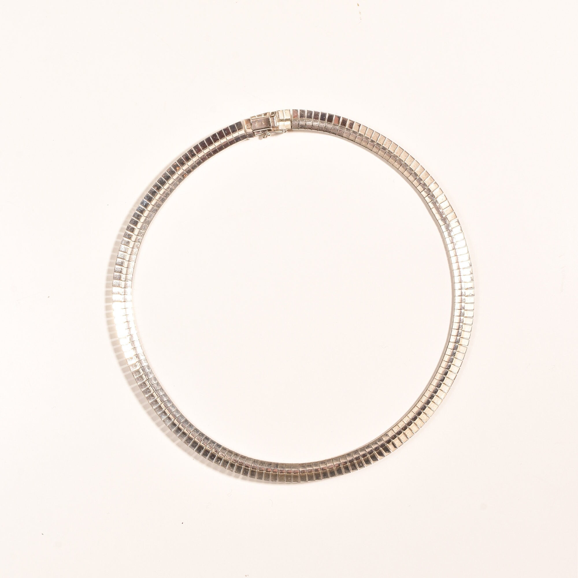 Modernist Italian Sterling Silver Fringe Collar Necklace, Textured Design, Cleopatra Style, 925 Italy, 16" L