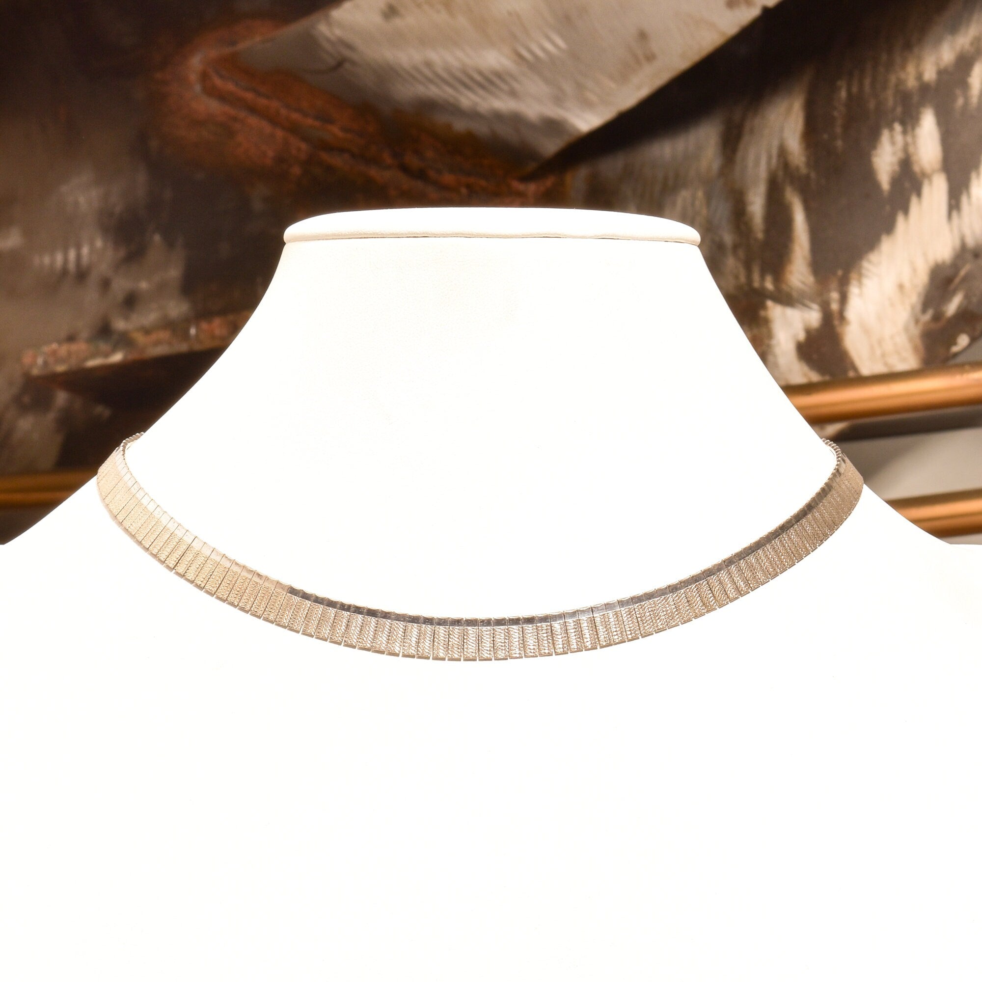 Modernist Italian Sterling Silver Fringe Collar Necklace, Textured Design, Cleopatra Style, 925 Italy, 16" L