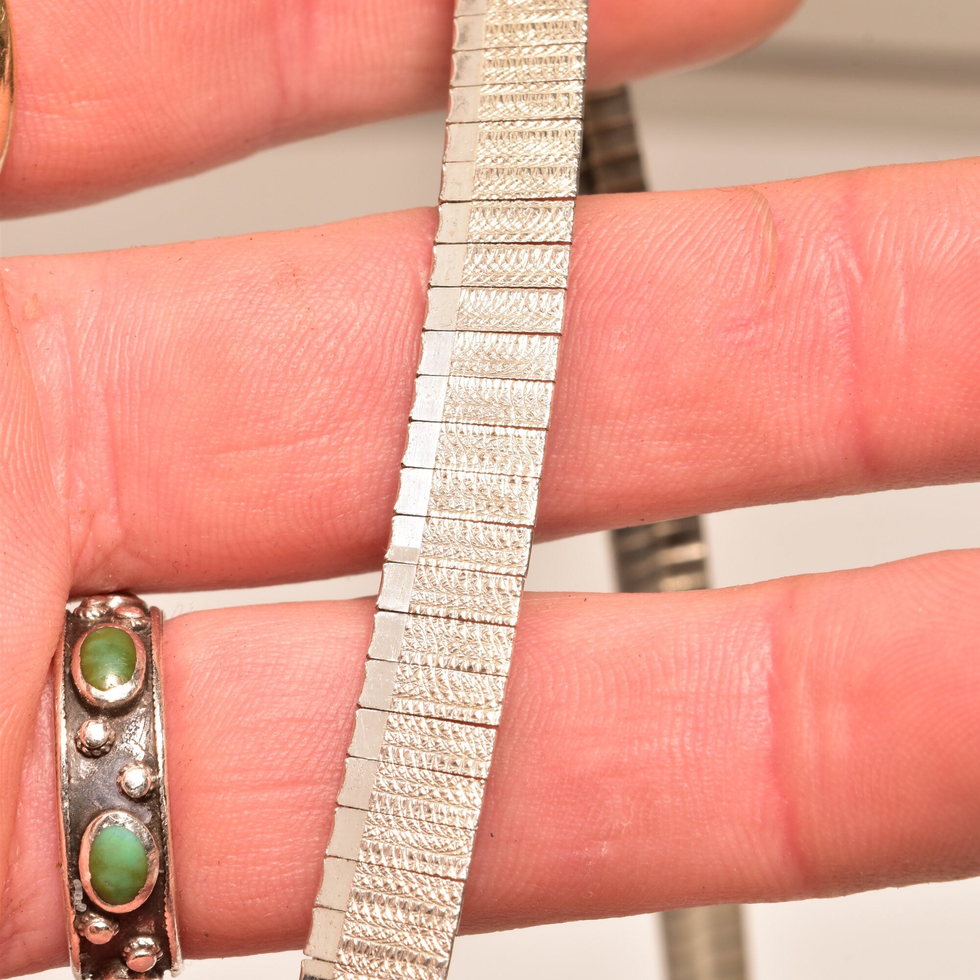 Modernist Italian Sterling Silver Fringe Collar Necklace, Textured Design, Cleopatra Style, 925 Italy, 16" L