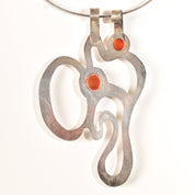 Abstract Modernist Sterling Silver Amber Pendant Collar Necklace, Large Cutout Pendant, Flex Wire Collar, 14" L