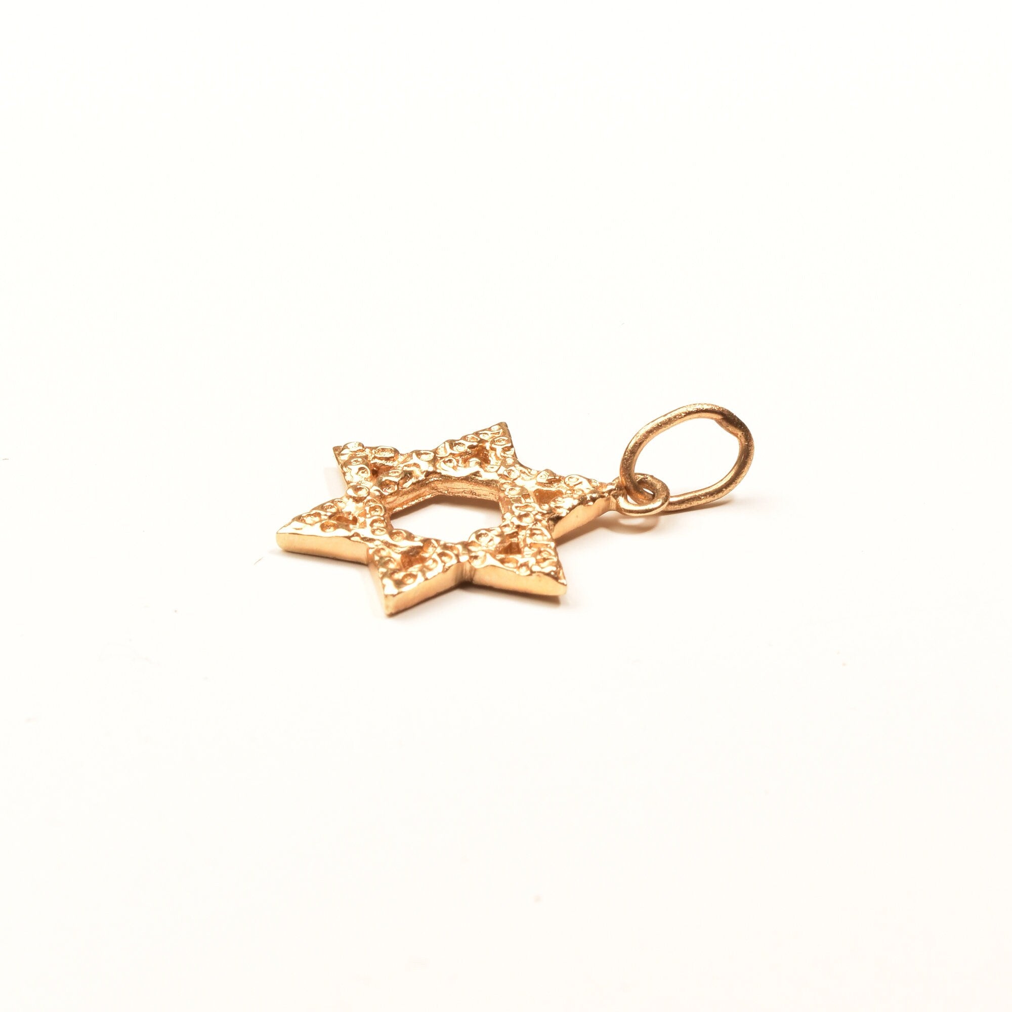 Modernist 14K Star Of David Pendant, Textured Yellow Gold Pendant, Vintage Judaica Jewelry, 30mm