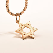 Modernist 14K Star Of David Pendant, Textured Yellow Gold Pendant, Vintage Judaica Jewelry, 30mm