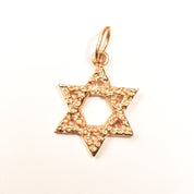 Modernist 14K Star Of David Pendant, Textured Yellow Gold Pendant, Vintage Judaica Jewelry, 30mm