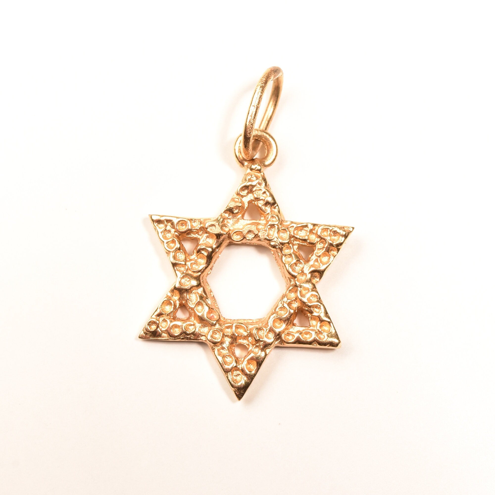 Modernist 14K Star Of David Pendant, Textured Yellow Gold Pendant, Vintage Judaica Jewelry, 30mm