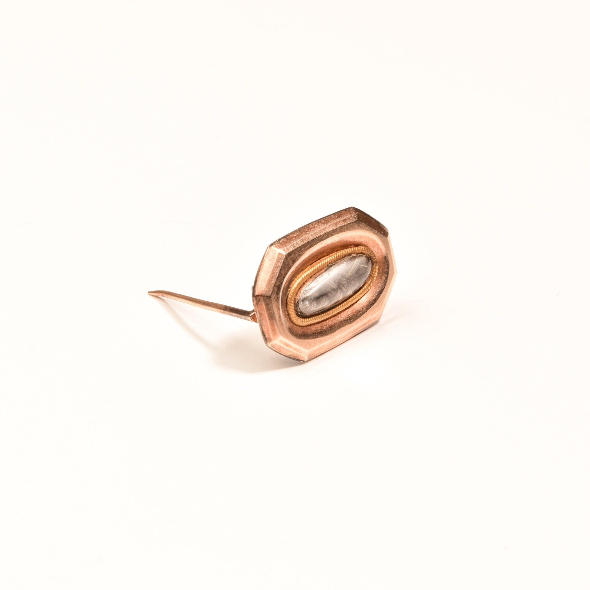 12K Rose Gold Georgian Mourning Braided Hair Brooch Pin, Small Gold Pin, Antique Jewelry, 21mm