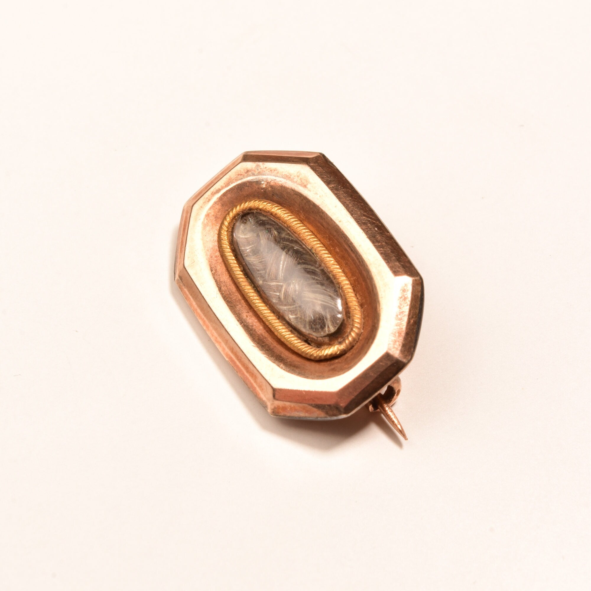12K Rose Gold Georgian Mourning Braided Hair Brooch Pin, Small Gold Pin, Antique Jewelry, 21mm