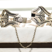 Modernist TAXCO Sterling Silver Link Bracelet By Pedro Castillo, Abstract 925 Flower Link Cuff, 7" L