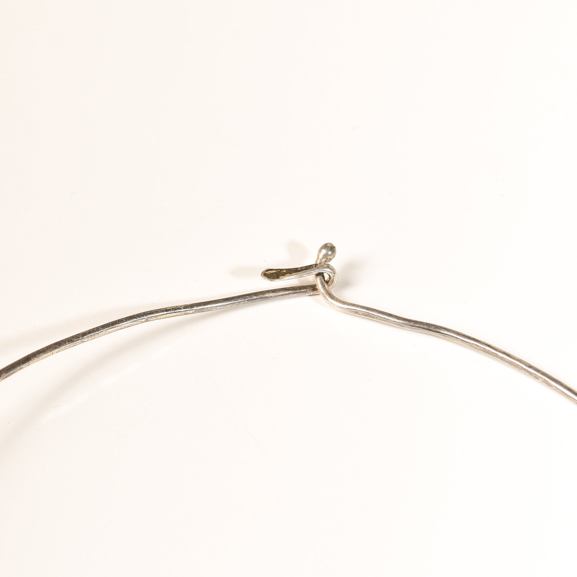 Abstract Modernist Sterling Silver Pendant Necklace, Large Cutout Cabochon Pendant, Flex Wire Collar, 14" L
