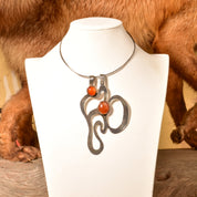 Abstract Modernist Sterling Silver Pendant Necklace, Large Cutout Cabochon Pendant, Flex Wire Collar, 14" L