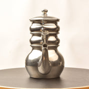 Queen Art Pewter Brooklyn Stacked Teapot Set #161, Single Service Teapot Creamer Sugar Bowl, Reed Handle, 6.6" H