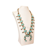 Signed Tony Garcia Native American Turquoise Squash Blossom Necklace, Navajo Pearls, Old Pawn Jewelry, 28 1/2" L