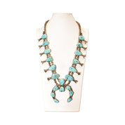 Signed Tony Garcia Native American Turquoise Squash Blossom Necklace, Navajo Pearls, Old Pawn Jewelry, 28 1/2" L