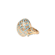 Estate 14K Enamel Diamond Cluster Dome Ring, Baby Blue Gingham Pattern Bombe Ring, Van Cleef Style, 3 1/2-5 US