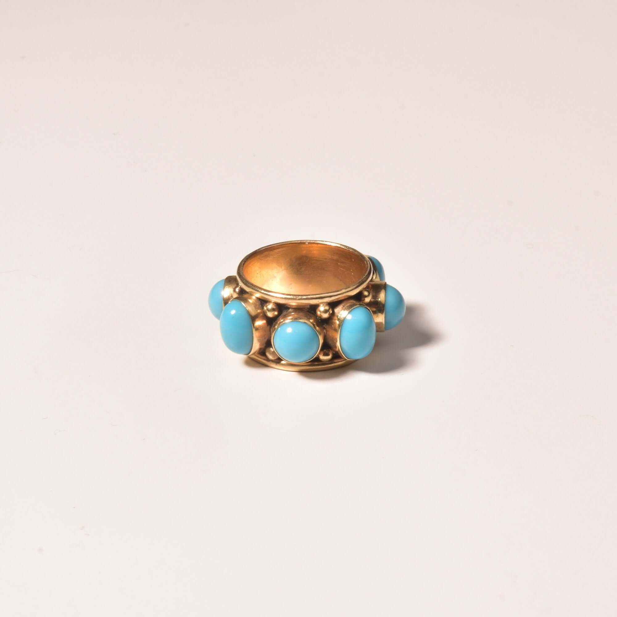 Etruscan-Style 14K Turquoise Cabochon Cigar Band Ring