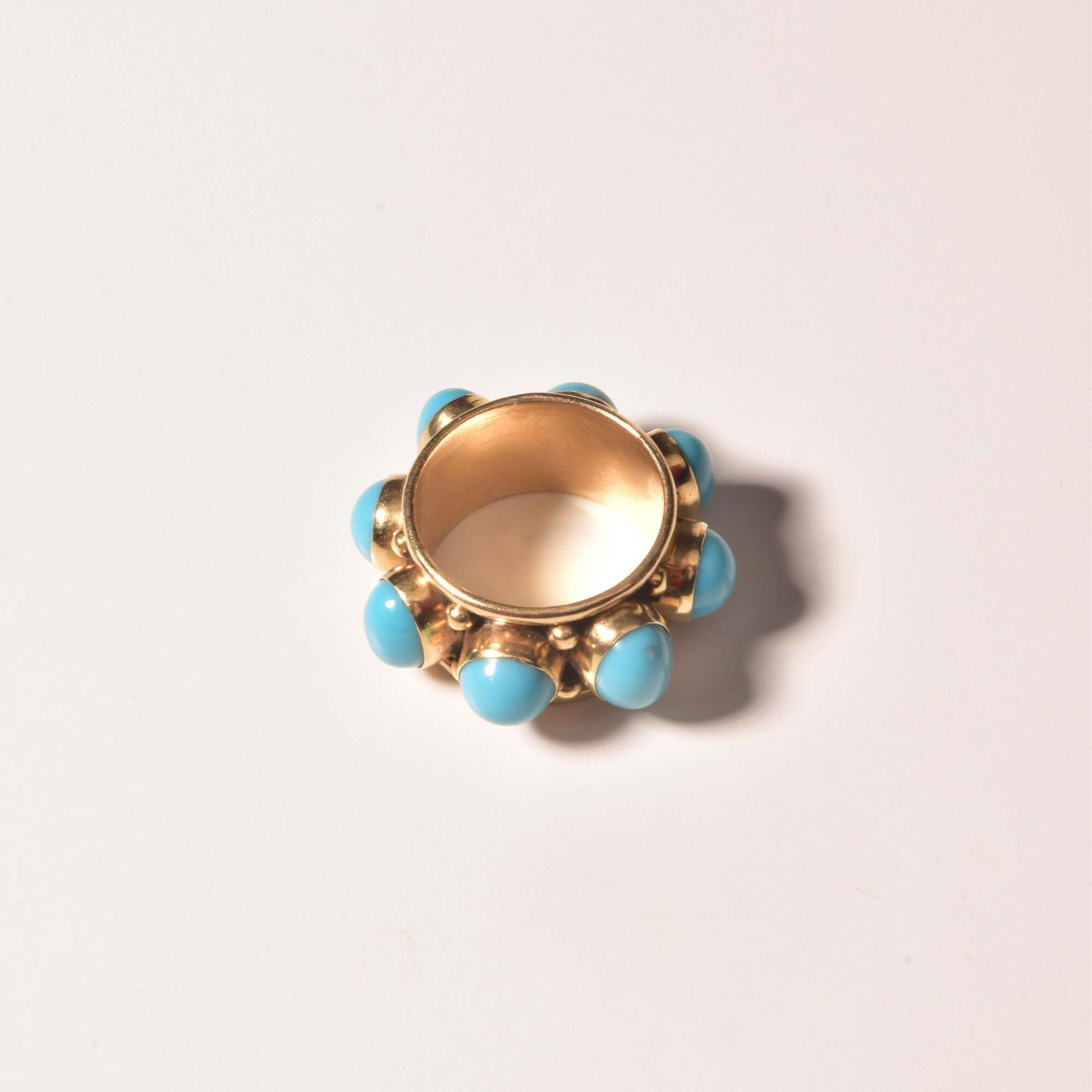 Etruscan-Style 14K Turquoise Cabochon Cigar Band Ring