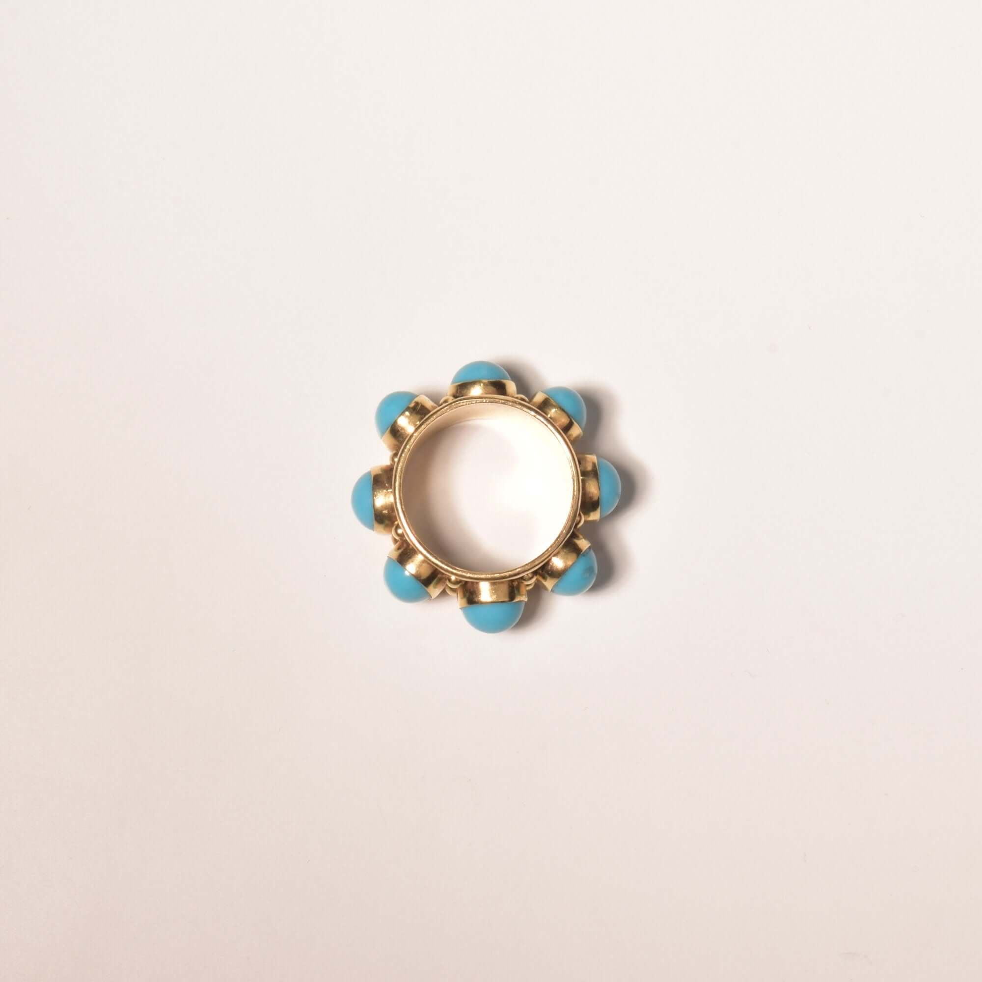 Etruscan-Style 14K Turquoise Cabochon Cigar Band Ring