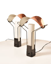 Original 1980's Arteluce "Palio" Dimmer Table Desk Lamp Pair Set, Copper Shade, Made in Italy, Working, 16" H - Good's Vintage