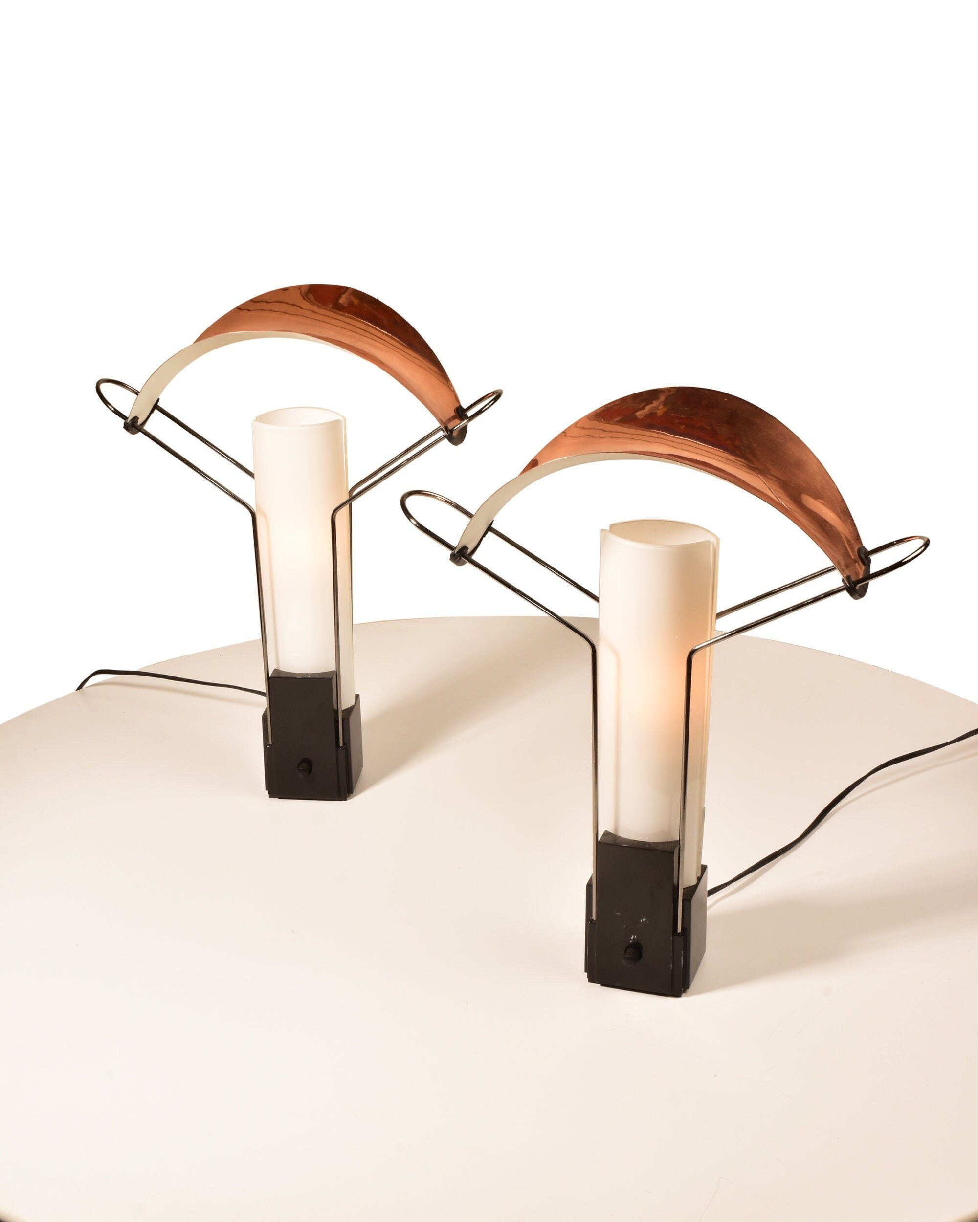 Original 1980's Arteluce "Palio" Dimmer Table Desk Lamp Pair Set, Copper Shade, Made in Italy, Working, 16" H - Good's Vintage