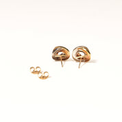 Modernist 14K Two-Tone Gold Swirl Button Studs, Small Circle Stud Earrings, Estate Jewelry, 12.5mm