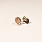 Modernist 14K Two-Tone Gold Swirl Button Studs, Small Circle Stud Earrings, Estate Jewelry, 12.5mm