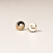 Modernist 14K Two-Tone Gold Swirl Button Studs, Small Circle Stud Earrings, Estate Jewelry, 12.5mm