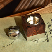 MCM Varaflame "Tivoli" Table Lighter by Ronson, Cube-Shaped Brazilian Rosewood & Brushed Aluminum Desktop Lighter