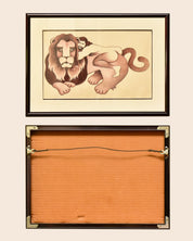 Framed 1988 Nude Man On Maned Lion Drawing/Painting, Unknown Artist, Vintage Erotica Wall Art, 16.75" X 12"