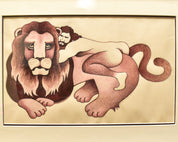 Framed 1988 Nude Man On Maned Lion Drawing/Painting, Unknown Artist, Vintage Erotica Wall Art, 16.75" X 12"