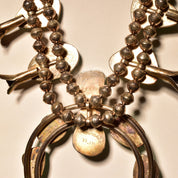 Signed Tony Garcia Native American Turquoise Squash Blossom Necklace, Navajo Pearls, Old Pawn Jewelry, 28 1/2" L