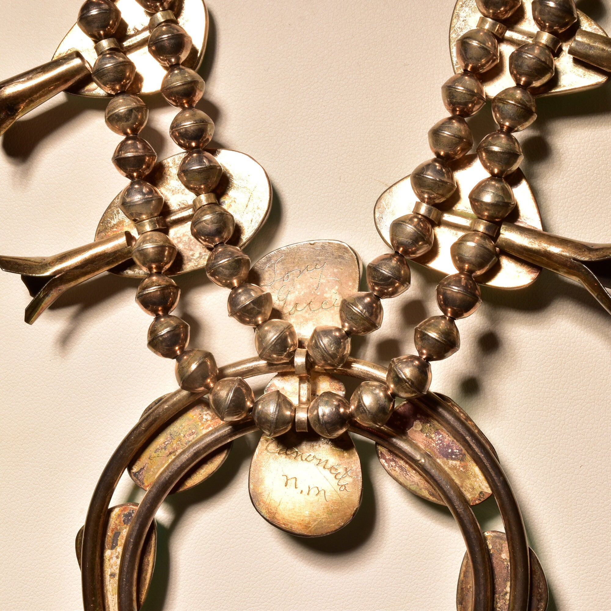 Signed Tony Garcia Native American Turquoise Squash Blossom Necklace, Navajo Pearls, Old Pawn Jewelry, 28 1/2" L