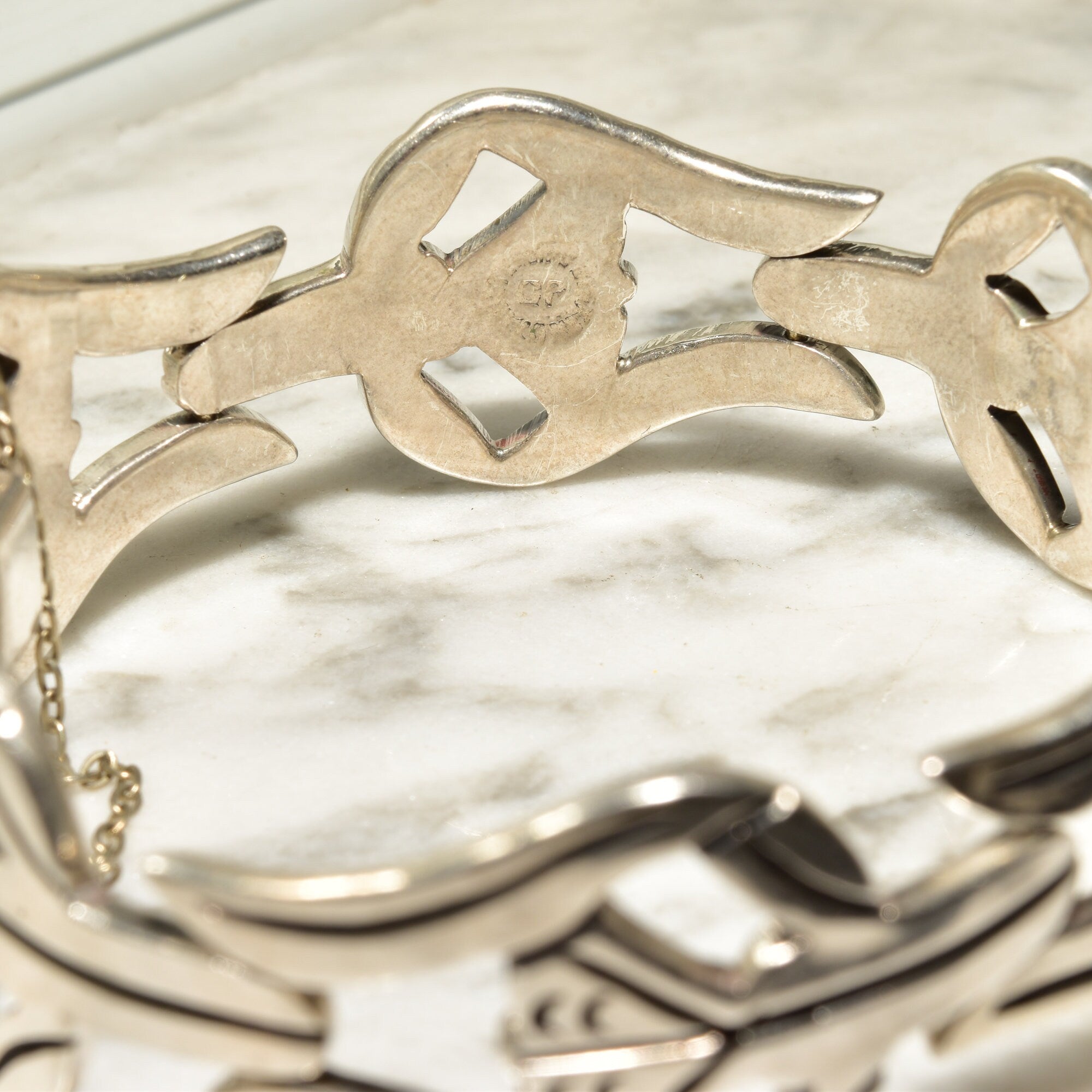 Modernist TAXCO Sterling Silver Link Bracelet By Pedro Castillo, Abstract 925 Flower Link Cuff, 7" L