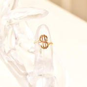 Minimalist 14K Dollar Sign Ring With Diamond Accent, Yellow Gold Money Ring, Estate Jewelry, Size 3 3/4 US