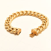 Italian 18K Cuban Link Bracelet, Chunky Yellow Gold Chain Bracelet, Estate Jewelry, 7.25" L