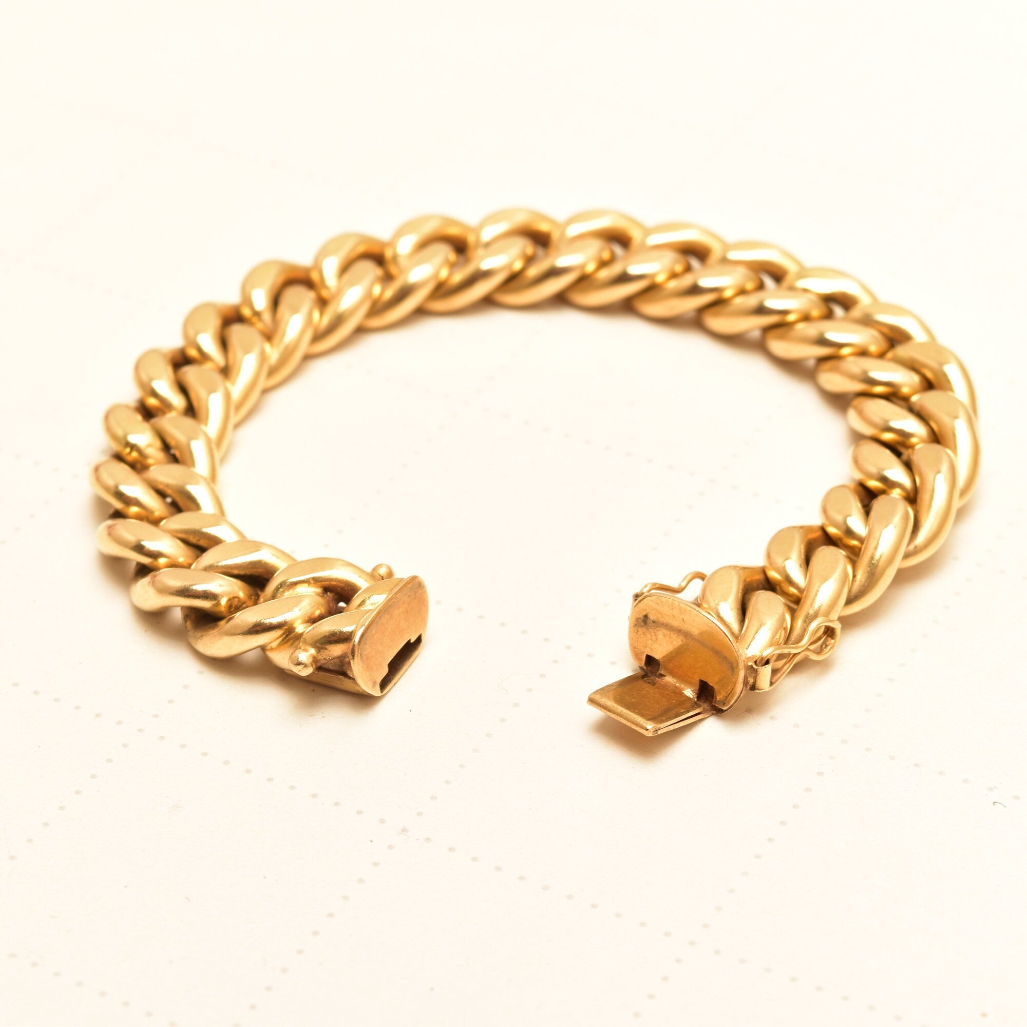 Italian 18K Cuban Link Bracelet, Chunky Yellow Gold Chain Bracelet, Estate Jewelry, 7.25" L