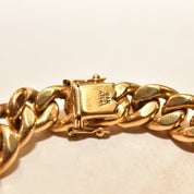 Italian 18K Cuban Link Bracelet, Chunky Yellow Gold Chain Bracelet, Estate Jewelry, 7.25" L