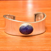Robert & Noreen Kelly Sterling Silver Lapis Lazuli Cuff Bracelet, Modernist Navajo Asymmetric 925 Cuff, 5 3/4" - Good's Vintage