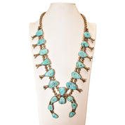 Signed Tony Garcia Native American Turquoise Squash Blossom Necklace, Navajo Pearls, Old Pawn Jewelry, 28 1/2" L