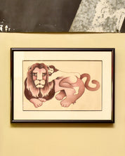 Framed 1988 Nude Man On Maned Lion Drawing/Painting, Unknown Artist, Vintage Erotica Wall Art, 16.75" X 12"