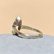 Marquise-Cut Aquamarine Engagement Ring In 14K White Gold, Pale Blue Gemstone, Engraved Leaf Motif, Size 6 1/4 US