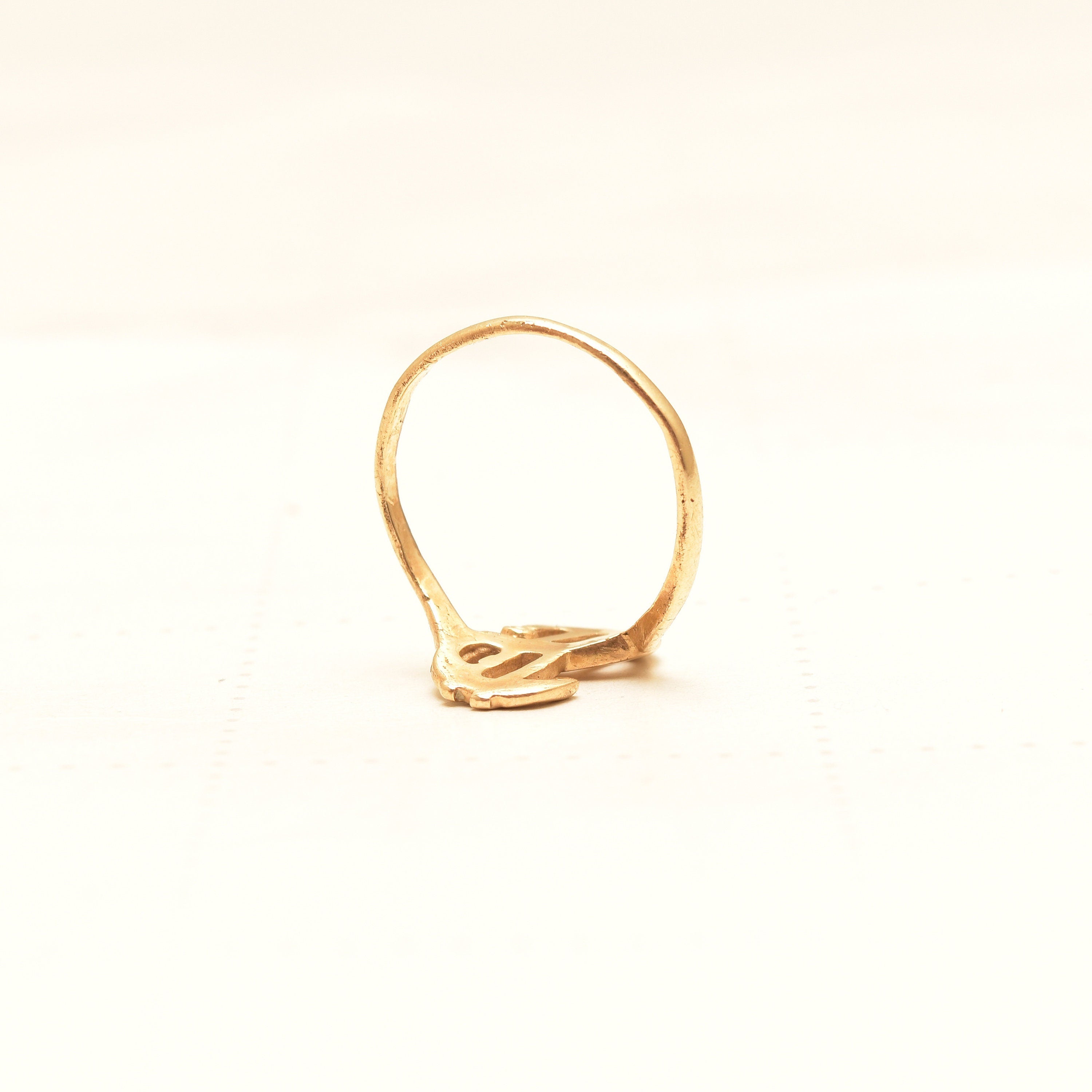 Minimalist 14K Dollar Sign Ring With Diamond Accent, Yellow Gold Money Ring, Estate Jewelry, Size 3 3/4 US