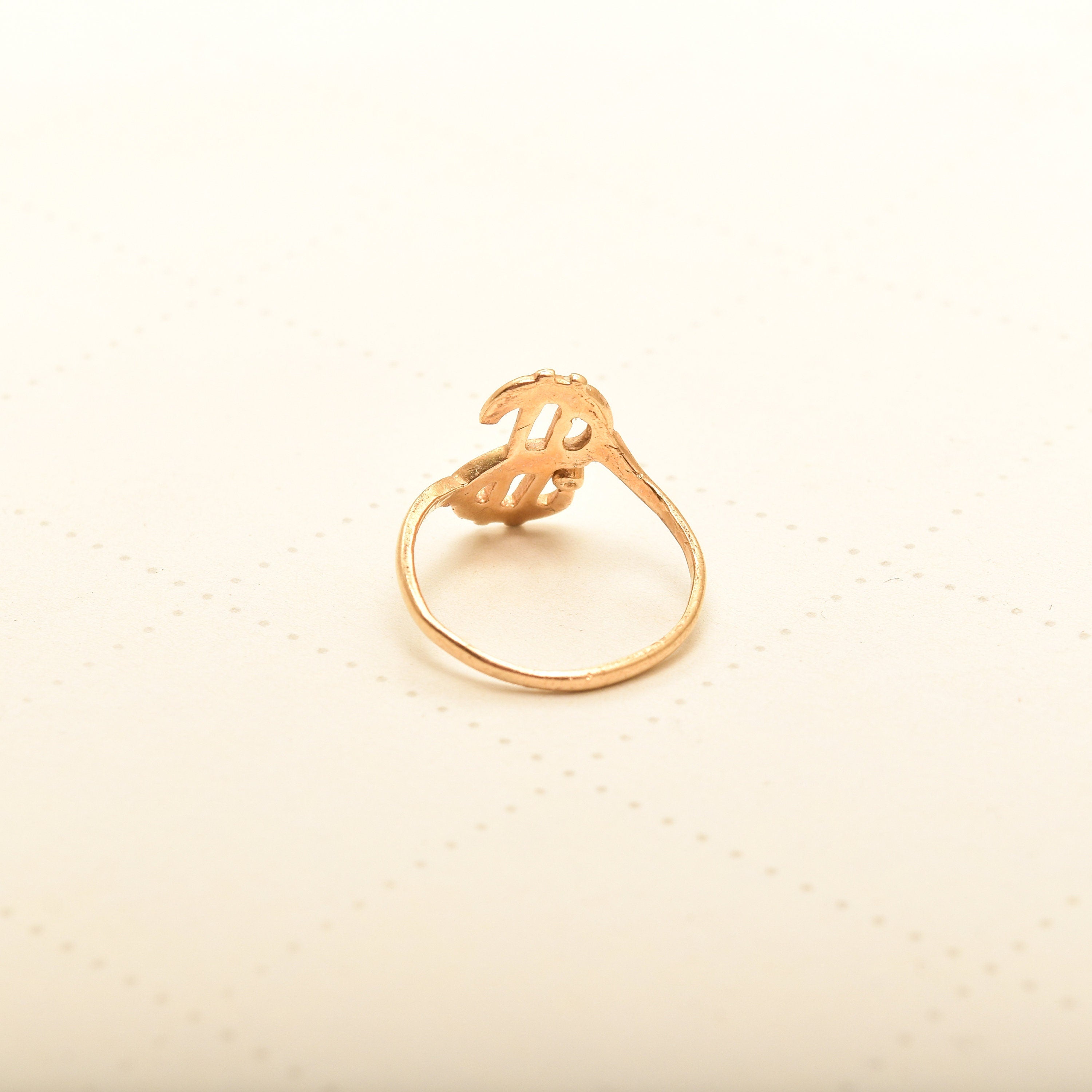 Minimalist 14K Dollar Sign Ring With Diamond Accent, Yellow Gold Money Ring, Estate Jewelry, Size 3 3/4 US