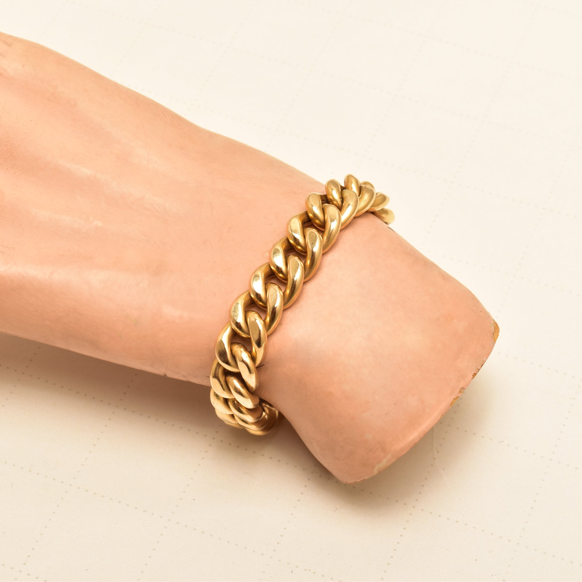 Italian 18K Cuban Link Bracelet, Chunky Yellow Gold Chain Bracelet, Estate Jewelry, 7.25" L